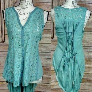 Teal Lace-Up Back Top